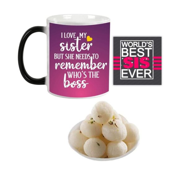 Yaya Cafe Rakhi Sweets Gift Combo for Sister, I Love My Sister But She Needs to Remember Whos The Boss Hamper Set of 3 - Magic