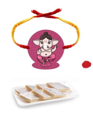 YaYa Cafe Rakhi Sweets Gift Combo for Brother Ganesha Printed Rakhi, Kaju Katli - 500 gm, Gift Combo of 2 Raksha Bandhan