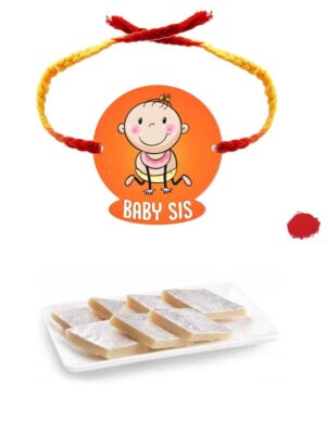 YaYa Cafe Rakhi Sweets Gift Combo for Sister Baby Sis Printed Rakhi, Kaju Katli - 1 kg, Gift Combo of 2 Raksha Bandhan