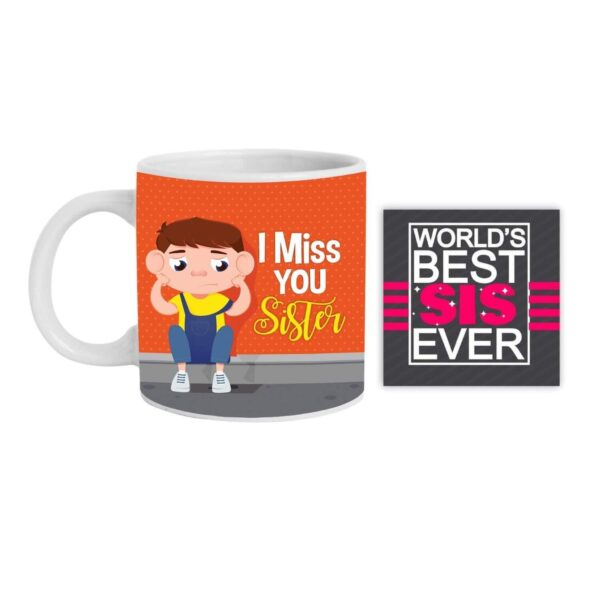 Yaya Cafe Rakhi Sweets Gift Combo for Sister, I Miss You Sister Hamper Set of 3 - Mug, Coaster, Rasgulla - 1 Kg