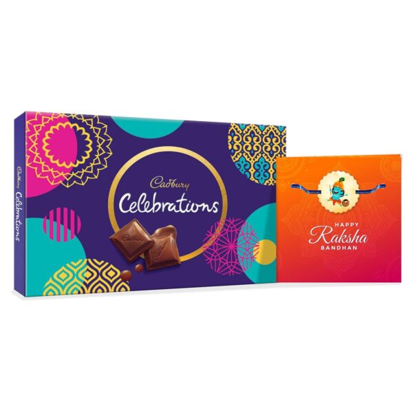 YaYa cafe Assorted Chocolate Cadbury Celebrations (186.6 g) with Ganesha Printed Rakhi Gift Combo (Beige)