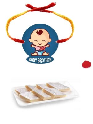 YaYa Cafe Rakhi Sweets Gift Combo for Baby Brother Printed Rakhi, Kaju Katli - 500 gm, Gift Combo of 2 Raksha Bandhan