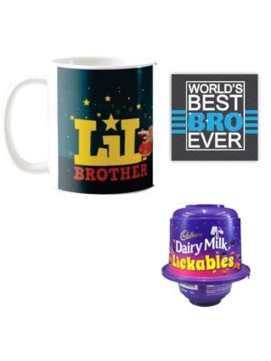 YaYa cafe Birthday Rakhi Chocolates Gift Combo for Kid Brother, Starry Squirrel Little Bro Brother Mug, Coaster, Birthday
