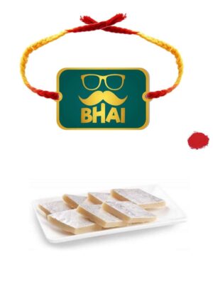YaYa Cafe Rakhi Sweets Gift Combo for Brother Moustache Bhai Printed Rakhi, Kaju Katli - 1 kg, Gift Combo of 2 Raksha Bandhan