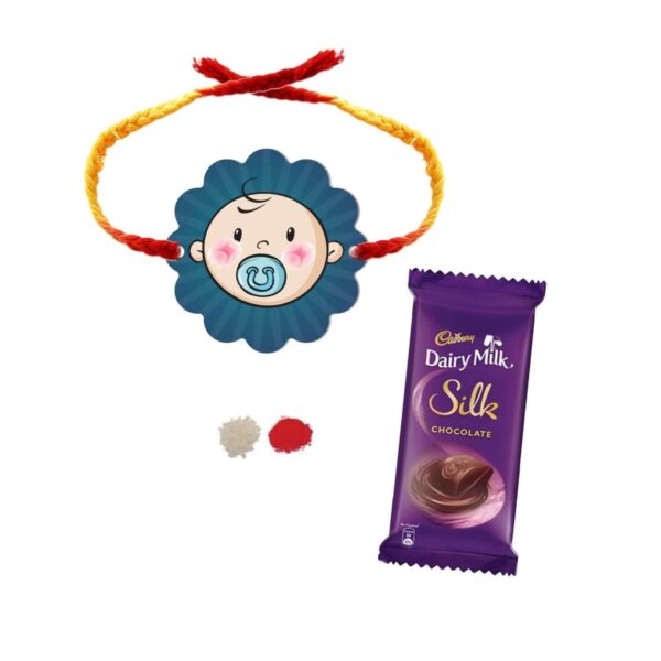 YaYa Cafe� Rakhi Chocolates Gift Combo for Brother, Cute Baby Boy Rakhi with 1 Dairy Milk Silk Chocolate Gift Combo Birthday