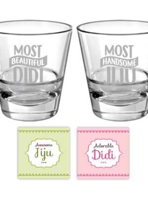 TheYaYaCafe Birthday Rakhi Gifts for Most Beautiful Didi Jiju (Brother-in-Law) Couple Whiskey Glasses - 350 ml, Coasters Set of