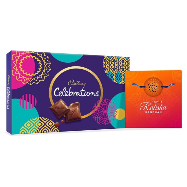 YaYa cafe Assorted Chocolate Cadbury Celebrations (186.6 g) with Ganesha Printed Rakhi Gift Combo (Beige)