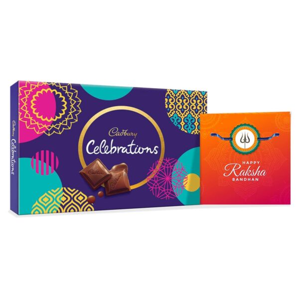 YaYa cafe Assorted Chocolate Cadbury Celebrations (186.6 g) with Ganesha Printed Rakhi Gift Combo (Beige)