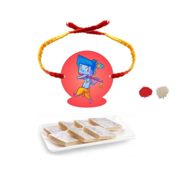 YaYa Cafe Rakhi Sweets Gift Combo for Brother Krishna Printed Rakhi, Kaju Katli - 500 gm, Gift Combo of 2 Raksha Bandhan