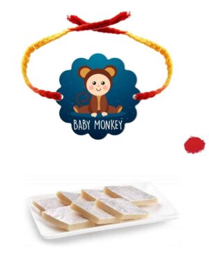 YaYa Cafe Rakhi Sweets Gift Combo for Brother Baby Monkey Printed Rakhi, Kaju Katli - 1 kg, Gift Combo of 2 Raksha Bandhan