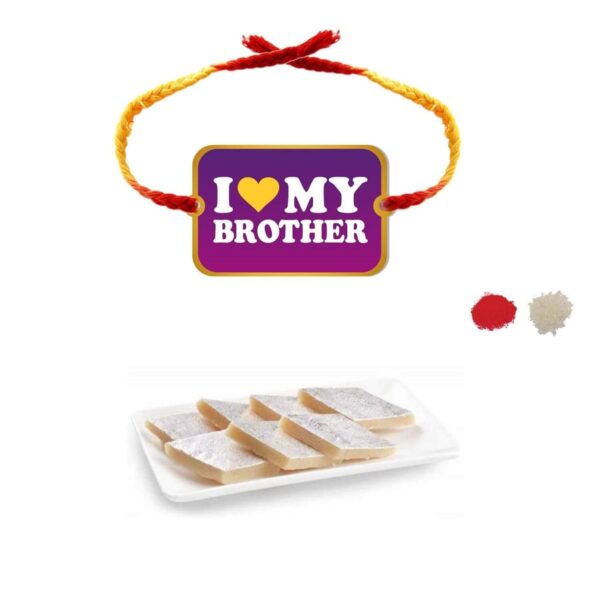YaYa Cafe Rakhi Sweets Gift Combo for Brother I Love My Brother Printed Rakhi, Kaju Katli - 500 gm, Gift Combo of 2 Raksha
