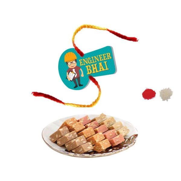 Yaya Cafe Rakhi Sweets Gift Combo for Brother Engineer Bhai Printed Rakhi, MEWA Bites Burfi - 400 gm Raksha Bandhan