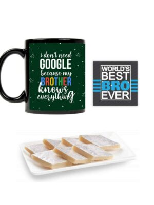 YaYa Cafe™ Birthday Rakhi Sweets Gift Combo for Brother, My Google Brother Mug, Coaster, Kaju Katli - 500 gm Gift Combo of 3