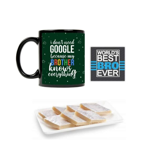 YaYa Cafe™ Birthday Rakhi Sweets Gift Combo for Brother, My Google Brother Mug, Coaster, Kaju Katli - 500 gm Gift Combo of 3