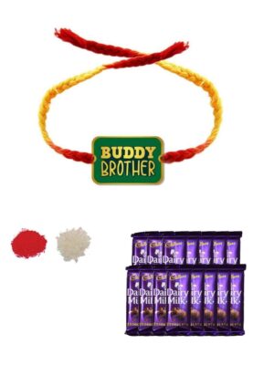 YaYa Cafe Rakhi Chocolates Gift Combo for Brother, Buddy Brother Rakhi with 5 Pcs Dairy Milk Chocolates Gift Combo of Birthday