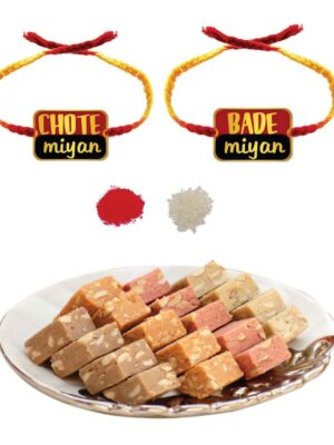 Yaya Cafe™ Rakhi Sweets Gift Combo for Brother, Bade Miyan Chote Miyan Rakhi, MEWA Bites Burfi - 400 gm, Gift Combo Raksha