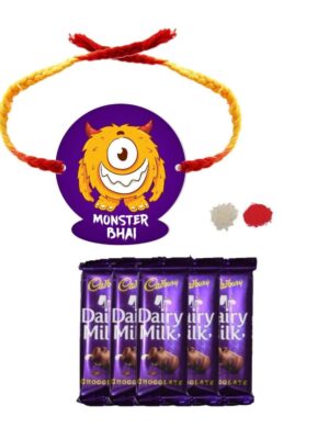 YaYa Cafe™ Rakhi Chocolates Gift Combo for Brother, Monster Bhai Rakhi with 5 Pcs Dairy Milk Chocolate Gift Combo Birthday