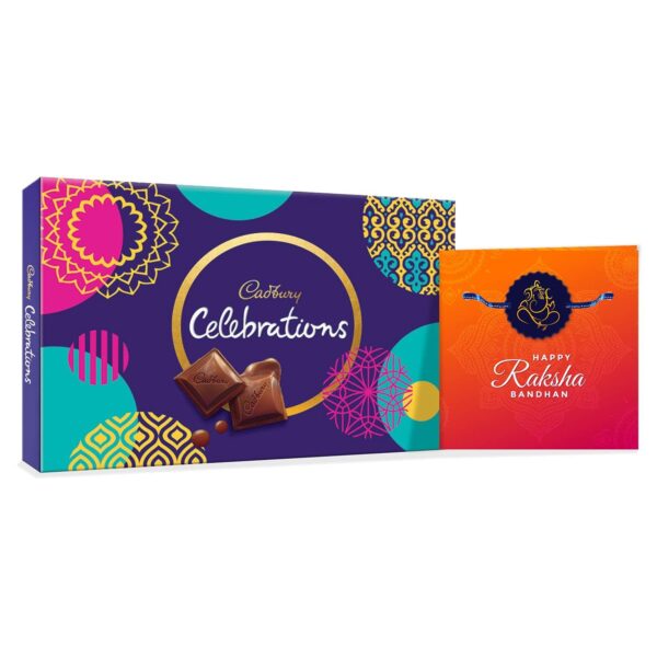 YaYa cafe Assorted Chocolate Cadbury Celebrations (186.6 g) with Ganesha Printed Rakhi Gift Combo (Beige)