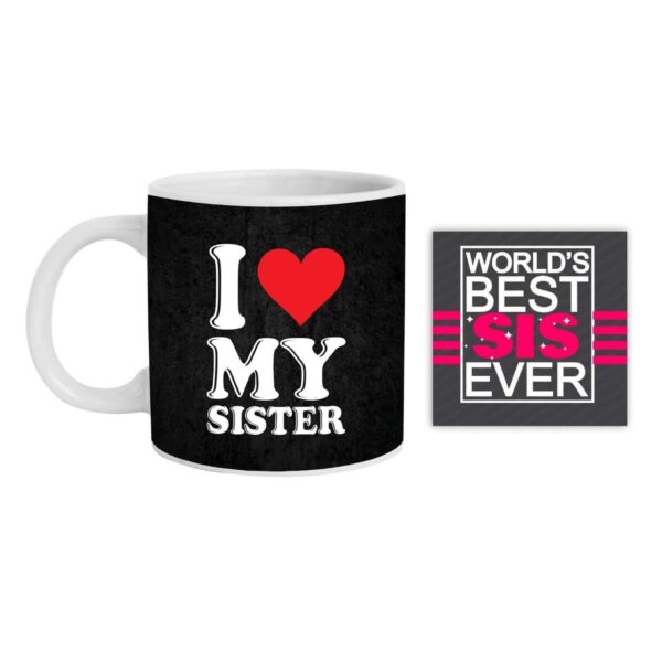 Yaya Cafe Rakhi Sweets Gift Combo for Sister,I Love My Sister Hamper Set of 3 - Mug, Coaster, Badam Patisa - 1 Kg