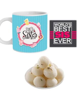 Big Sister to Be Hamper Set of 3 - Mug, Coaster, Rasgulla - 1 Kg
