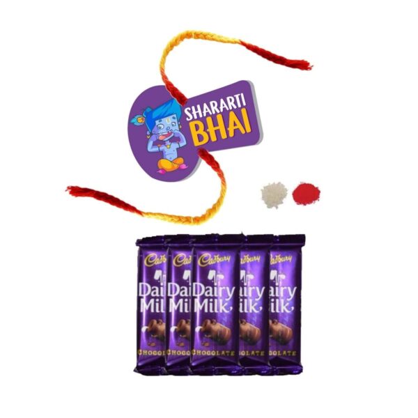 YaYa Cafe� Rakhi Chocolates Gift Combo for Brother, Shararti Bhai Rakhi with 1 Dairy Milk Silk Chocolate Gift Combo Birthday