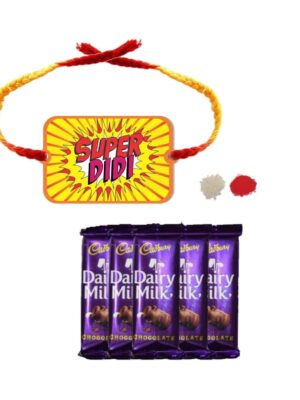 YaYa Cafe� Rakhi Chocolates Gift Combo for Sister, Super Didi Rakhi with 5 Pcs Dairy Milk Chocolate Gift Combo Birthday