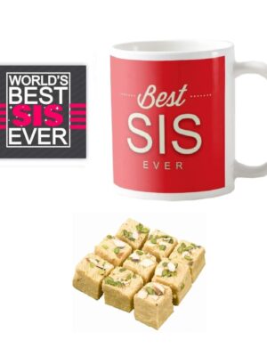 Yaya Cafe� Rakhi Sweets Gift Combo for Sister, Best Sister Ever Mug, Badam Patisa, Coaster Gift Combo of 3 Birthday