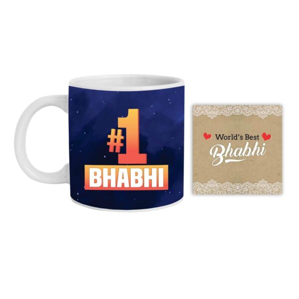 Yaya Cafe Rakhi Sweets Gift Combo for Bhabhi, 1 Bhabhi Hamper Set of 4 - Mug, Coaster, Badam Patisa - 1 Kg, Printed Rakhi (No.1