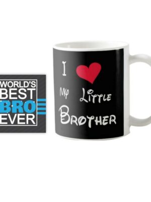 TheYaYaCafe Rakhi Gifts, I Love My Little Brother Mug, Coaster Combo Raksha Bandhan