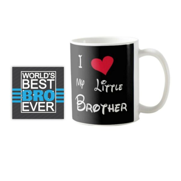TheYaYaCafe Rakhi Gifts, I Love My Little Brother Mug, Coaster Combo Raksha Bandhan