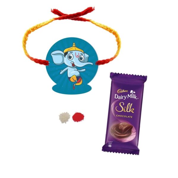 YaYa Cafe™ Rakhi Chocolates Gift Combo for Brother, Bal Ganesha Rakhi with 1 Dairy Milk Silk Chocolate Gift Combo Birthday