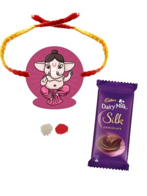 YaYa Cafe™ Rakhi Chocolates Gift Combo for Brother, Ganesha Rakhi with 1 Dairy Milk Silk Chocolate Gift Combo Birthday