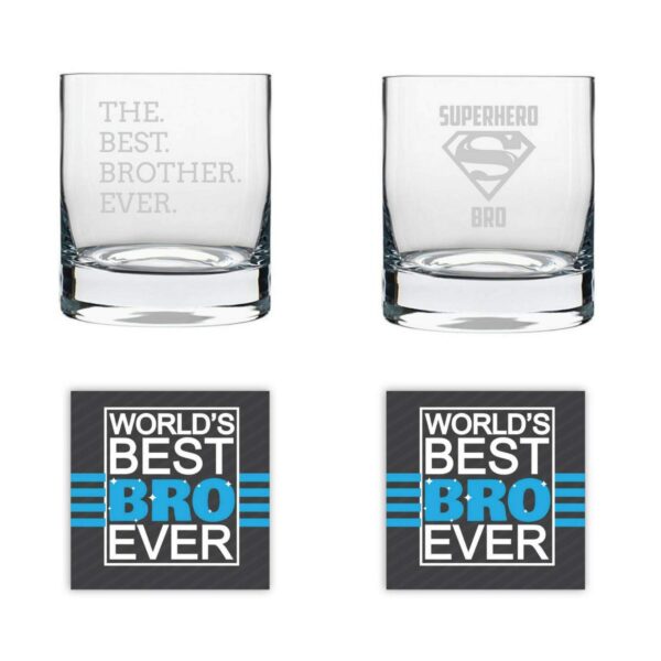 TheYaYaCafe Yaya Cafe™ Birthday Rakhi Gifts for Brother, Best Brother Ever Whiskey Glass Stelvio, Coaster Gift Combo of 4