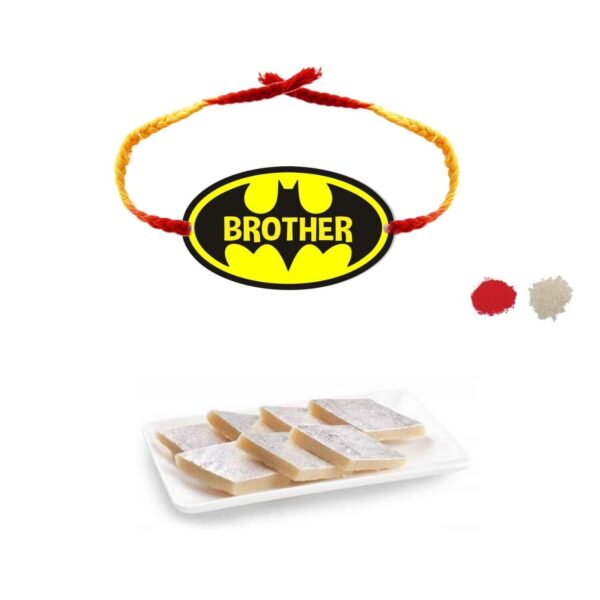 YaYa Cafe Rakhi Sweets Gift Combo for Brother Batman Printed Rakhi, Kaju Katli - 500 gm, Gift Combo of 2 Raksha Bandhan