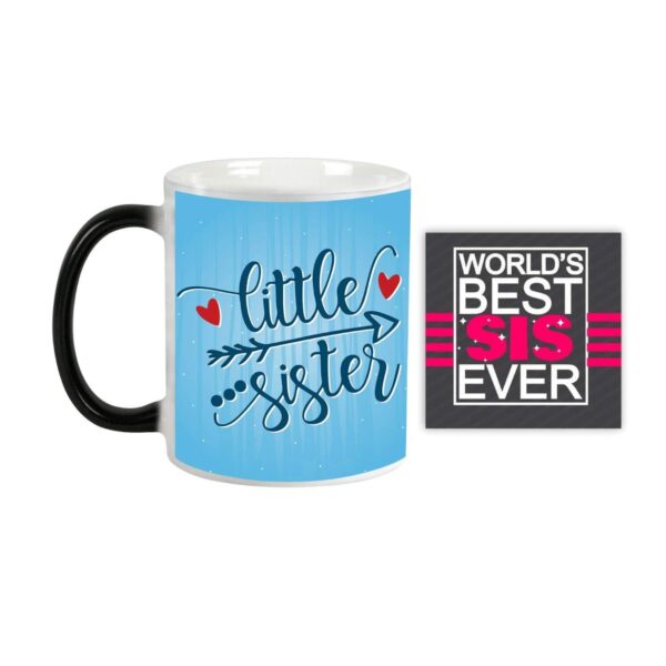 Yaya Cafe Rakhi Sweets Gift Combo for Sister, Little Sister Hamper Set of 3 - Magic Mug, Coaster, Rasgulla - 1 Kg