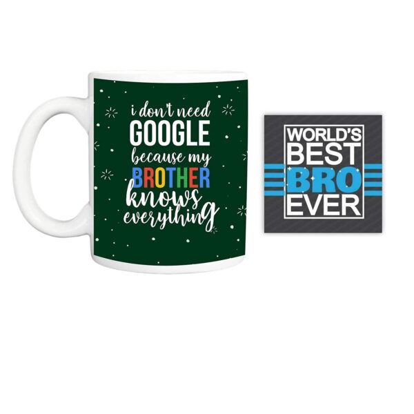 Yaya Cafe Rakhi Gifts for Brother Gift Combo of 3 Mug, Coaster Google My Brother Knows Everything with Rakhi