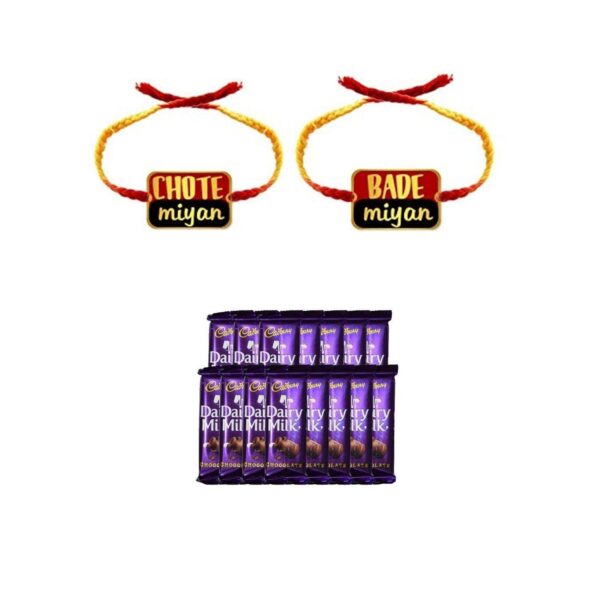 YaYa Cafe Rakhi Chocolates Gift Combo for Brother, Bade Miyan Chote Miyan Rakhi, 10 Pcs Dairy Milk Chocolates Gift Combo of
