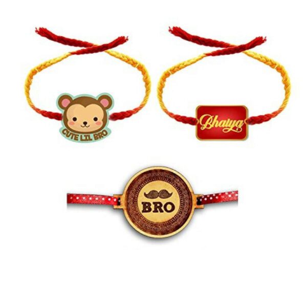 Cute Lil Bro , Bhaiya , & Moustache Kids Rakhi Combo - Set of 3