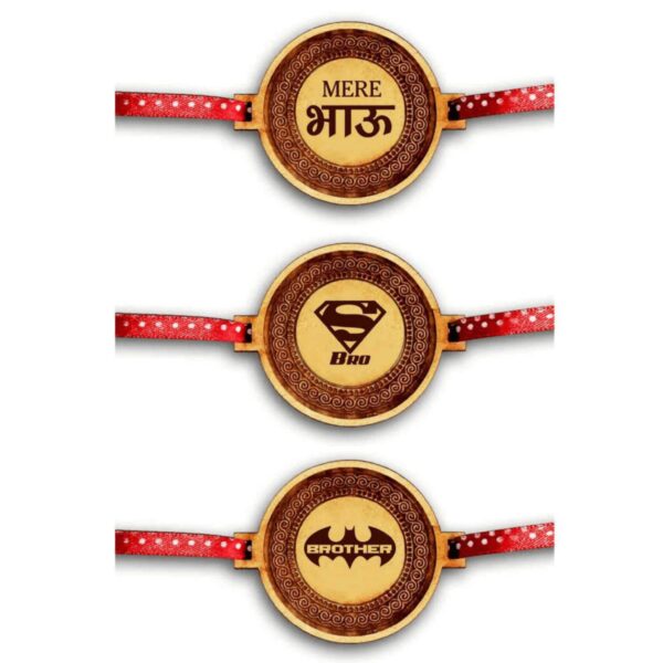Mere Bhau , Diamond Bro  & Batman Brother   Engraved Rakhis Combo -Pack of 3