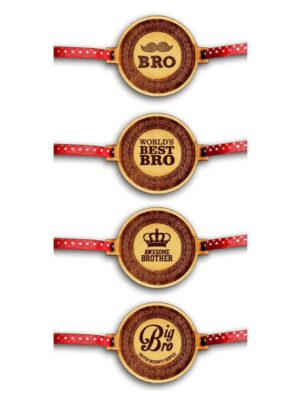 Bro , World Best Bro , Awesome Bro & Big bro Engraved Rakhi Combo -  Set of 4