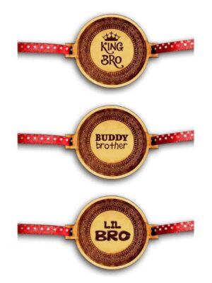 King Bro, Buddy Brother & Lil Bro Engraved Rakhi Combo - pack of 3