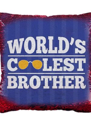 Yaya Cafe Rakhi Birthday Gift for Brother, World Coolest Brother Printed Sequins Cushion Cover 20X20 Inches