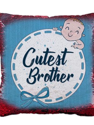 Yaya Cafe Rakhi Birthday Gift for Brother, Cutest Brother Printed Sequins Cushion Cover 20X20 Inches