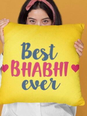 TheYaYaCafe Cotton Cushion Cover with Birthday Rakhi (12X12 Inches, Yellow)