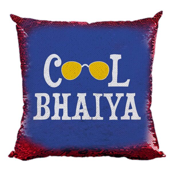 Yaya Cafe Rakhi Birthday Gift for Brother, Cool Bhaiya Printed Sequins Cushion Cover 20X20 Inches