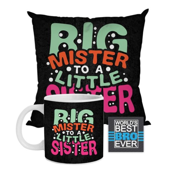 Big Mister to A Little Sister Hamper Set of 4 - Mug, Coaster, Cushion Cover