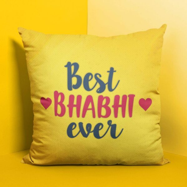 TheYaYaCafe Cotton Cushion Cover with Birthday Rakhi (12X12 Inches, Yellow)