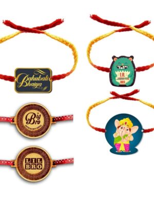 Bahubali Bhaiya , Big Bro, Lil Bro , Lil Monster Bro , & Bal Ganesha Family Rakhi Combo Pack of 5