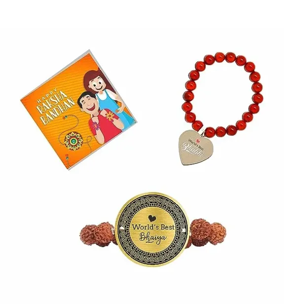 World Best Bhaiya Bhabhi Rudraksh & Beads Rakhi Combo Set Of 2