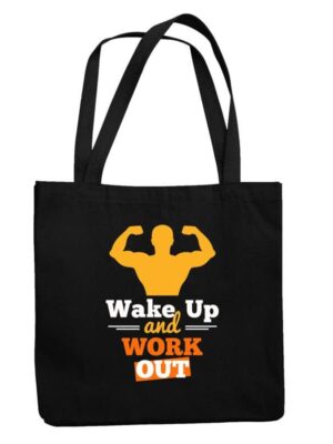 Wake Up and Work Out Black Tote Bag